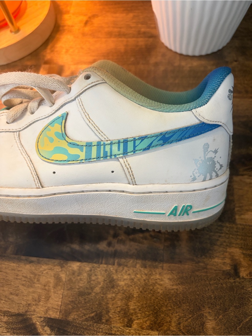 Nike Air Force 1 with Blue, Teal & Yellow Swoosh